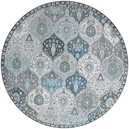 Lahome Moroccan Washable Round Area Rug, Soft Blue Vintage Round Rugs 6ft - Image 3