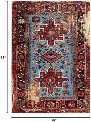 SAFAVIEH Vintage Hamadan Collection Area Rug - 3' Square, Red & Light Blue, Traditional Persian Design, Non-Shedding & Easy to Clean, Ideal for Living Room, Bedroom, Dining Space (VTH211Q) - Image 2
