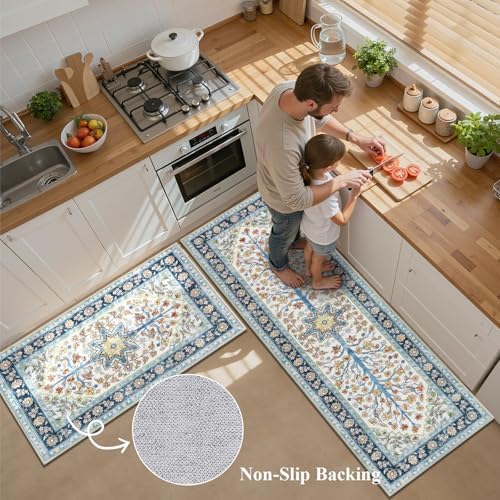 HEBE Boho Kitchen Rugs Set of 3, Non Slip Washable Kitchen Mats for Floor - Image 4