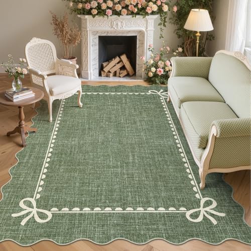 GarveeHome Scalloped Bow Rug 8x10 Washable Green Rug for Living Room by GarveeHome