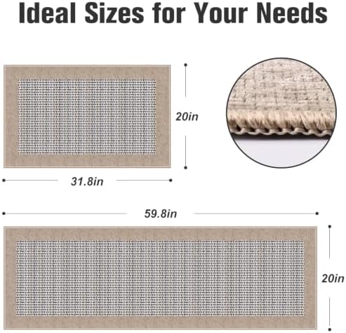 StepRite Kitchen Rugs 2 PCS, Kitchen Mats for Floor, 20"x32"+20"x60", Khaki - Image 2