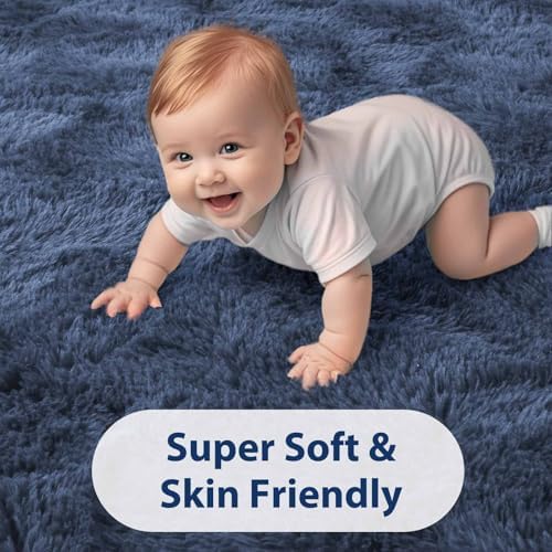 FinRèc Home 9x12 Non-Slip Fluffy Area Rugs for Living Room (Dark Blue) - Image 6