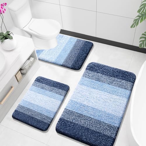 OLANLY Microfiber Bathroom Rugs Sets 3 Piece, Absorbent Bath Mats, Navy by OLANLY