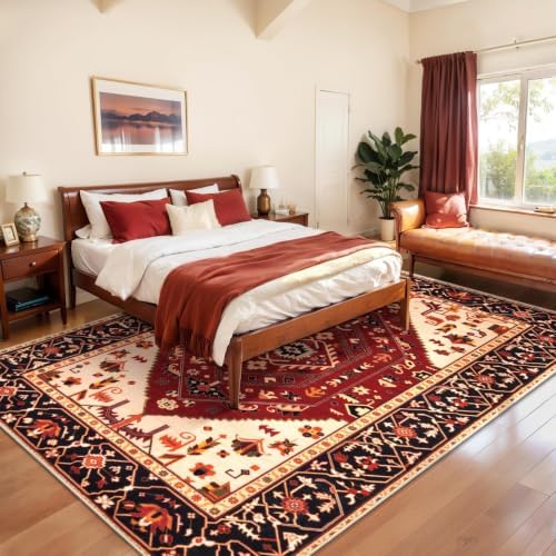 SERISSA 6x9 Washable Non Slip Boho Area Rug for Living Room，Red Black - Image 3