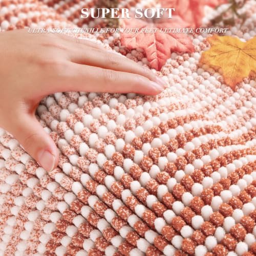 BSICPRO Bathroom Rugs Sets 2 Piece, Non Slip Striped Bath Mat, Light Orange - Image 2