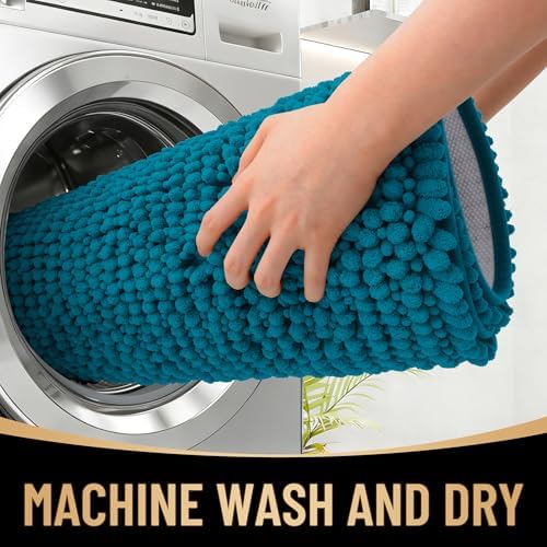 OLANLY Thick Chenille Bathroom Runner Rugs Mats 44x24, Peacock Blue - Image 4