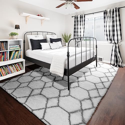 6x9 Area Rugs for Living Room Bedroom, Fluffy White and Grey Geometric Rug - Image 6