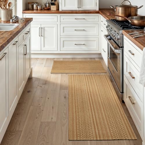 MatEssenz Cotton Blend Kitchen Rug Set 2 Piece, American Country Woven Runner Rug and Doormat, 20"x48"+20"x30", Rustic Farmhouse Washable Area Rugs for Kitchen, Laundry, Entryway - Image 3