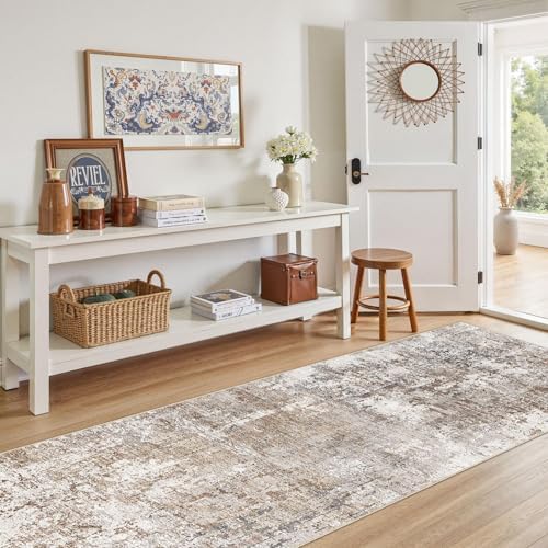 UERMEI 3x12 Washable Runner Rug for Hallway, Non Slip Low Pile Kitchen Carpet, Neutral Modern Abstract Indoor Floor Mat for Entryway Laundry, Kid & Pet Safe High Traffic Area, Brown/Grey/Red - Image 6