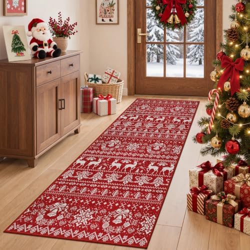 Miukiki Washable 2x5 Christmas Runner Rug Non Slip Kitchen Rugs Red - Image 7