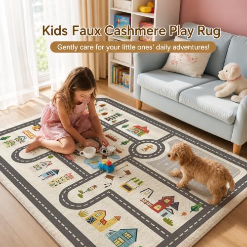 Nayoroom Kids Town Road Playroom Rug, Faux Wool Car Map, Non-Slip, 3 x 5 ft - Image 4
