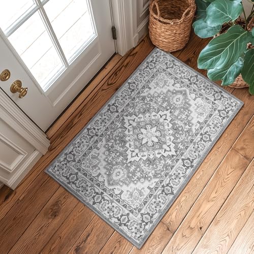 Lessymo 2 x 3 Entryway Rug Machine Washable Boho Area Rug for Bedroom, Grey by Lessymo