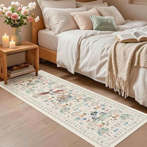 nesrt Washable Fantasy Dragon Runner Rugs for Hallway 2x6ft, Beige Animal Print Kitchen Rug Runners Non Slip, Woodland Floor Carpets for Kid Bedroom Bathroom Entry Decor - Image 5