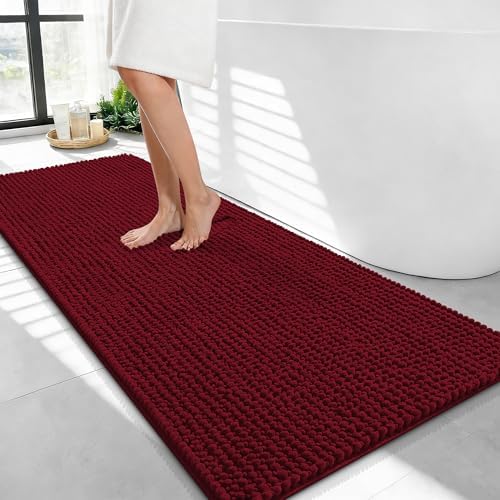 OLANLY Thick Chenille Bathroom Runner Rugs Mats 44x24, Burgundy by OLANLY