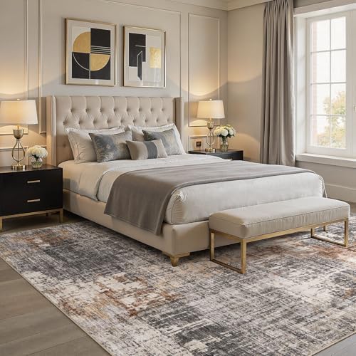 DMOYEST Area Rug Living Room Rugs - 12x15 Washable Large Soft Indoor Neutral Modern Abstract Low Pile Rug Carpet for Bedroom Dining Room Farmhouse Home Office - Grey Brown - Image 2
