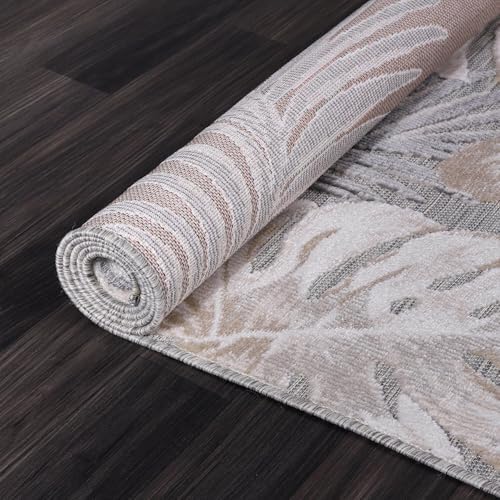CAMILSON Indoor Outdoor Rug, Beige 6’x9’ Leaf Tropical Botanical Area Rugs for Indoor and Outdoor patios, Easy-Cleaning Non-Shedding Living Room, Garden and Kitchen Washable Outside Carpet (6x9) - Image 5