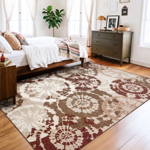Boho Modern 5x7 Area Rug, Washable Non-Slip Low-Pile Abstract Rugs - Image 3