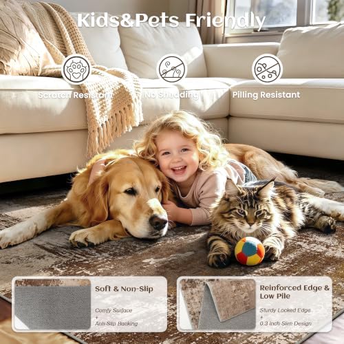 4x6 Rugs for Entryway - Modern Abstract Washable Rug, Ultra Soft Non Slip Low Pile Small Rug, Floor Carpet for Foyer Hallway Kitchen Laundry Bedroom Home(A‑Brown) - Image 5