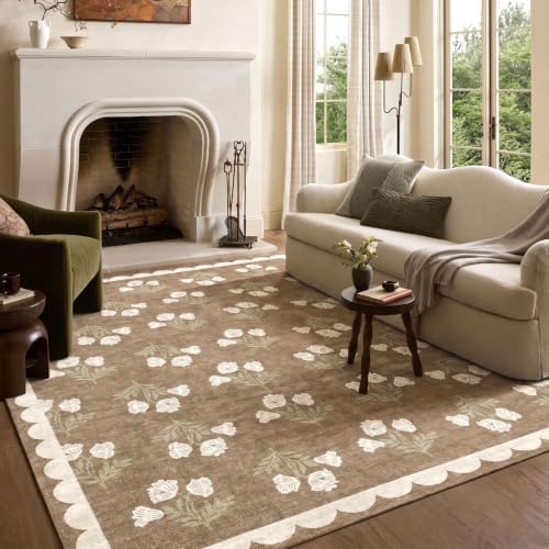 Tan 9x12 Area Rug for Living Room - Soft Washable Boho Bedroom Rug by Othilic