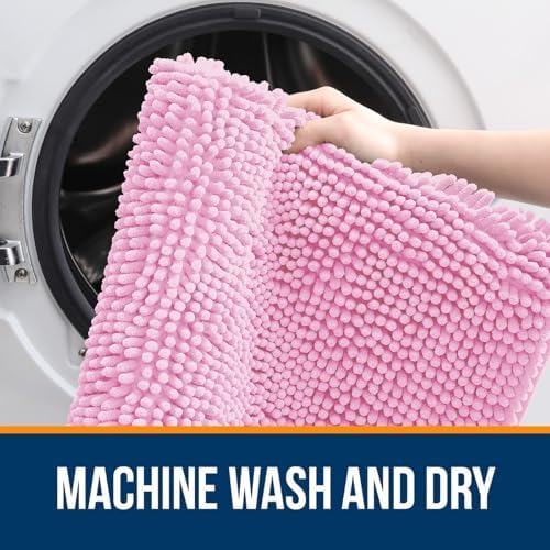 OLANLY Chenille Bathroom Rugs Sets 3 Piece, 36"x24"+24"x16"+24"x20", Pink - Image 4