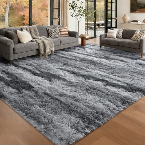6x9 Large Fluffy Shaggy Area Rugs Non-Slip for Living Room Tie-Dyed Grey - Image 2