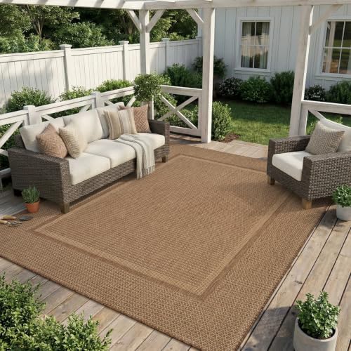 MontVoo-Outdoor Rug-Patio Rug 8x10 ft Polypropylene Indoor Outdoor Rugs Outdoor Carpet for Patio Deck Balcony Porch, Textured Weave, Durable for High Traffic, Fade-Resistant, Modern Neutral Brown by MontVoo