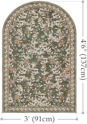 jinchan Arched 3x5 Floral Vintage Washable Area Rug, Green - Image 2