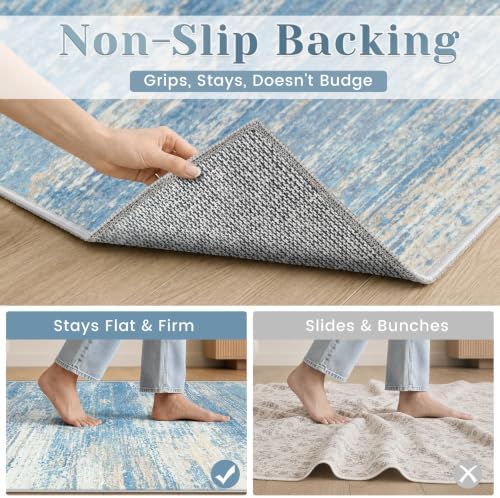 Washable Rug 8x10 Area Rugs for Living Room: Large Neutral Soft Rug Abstract Non Slip Low Pile Modern Carpet for Bedroom Kitchen Nursery Office Dining Room Indoor (Lightblue, 8'x10') - Image 6