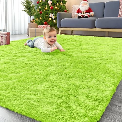 OLANLY 5x7 Machine Washable Large Area Rugs for Living Room, Bedroom, Soft Fluffy Shaggy Bedside Rug, Indoor Floor Carpet for Kids Girls and Boys, Dorms, Nursery, Home Decor Aesthetic, Lime Green by OLANLY