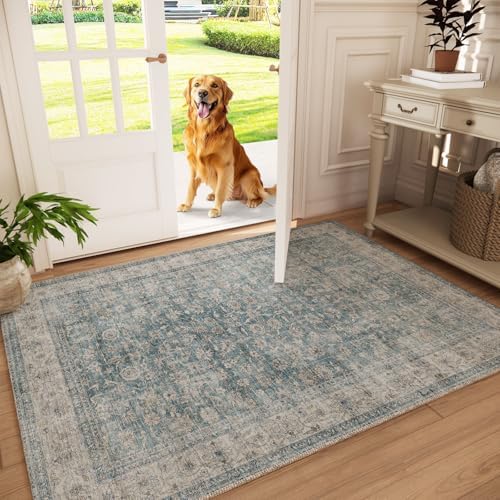 Machine Washable Entryway Throw Rug: Door Mat Indoor Entrance 3x5 Rug Boho Small Area Rug Non-Slip Low Pile Kitchen Rug for Front Door Indoor Entrance Entry Kids Room by palohom