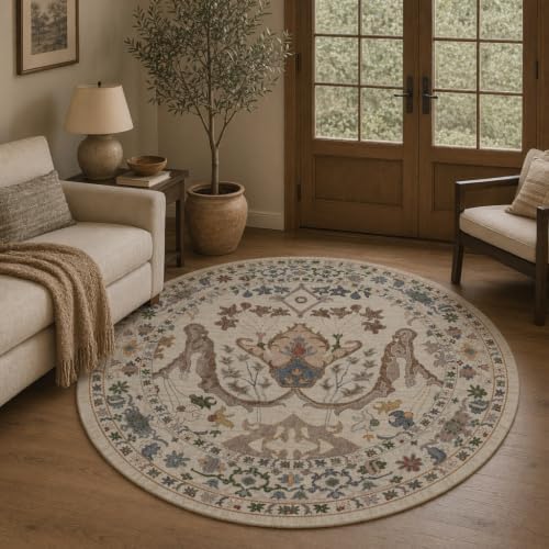 Area Rug for Living Room 5 Round Washable Floral Rug by Unknown