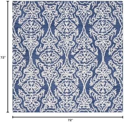 SAFAVIEH Blossom Collection Area Rug - 6' Square, Navy & Ivory, Handmade Wool, Ideal for High Traffic Areas in Living Room, Bedroom (BLM112N) - Image 2