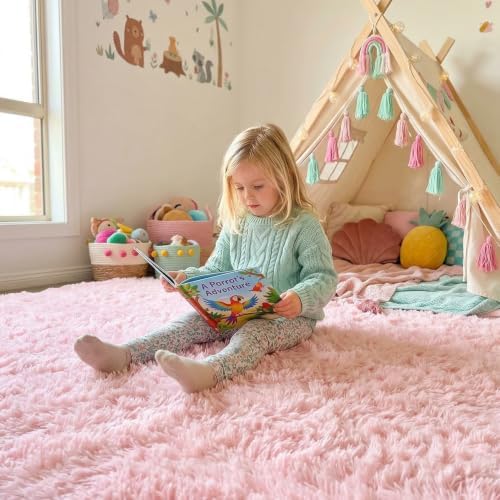 PAGISOFE Pink Round Rug 6Ft for Girls Room Kids Bedroom, Fluffy Shaggy Circle Area Rugs for Girls Bedroom Playroom Kids Home Decor Aesthetic, Plush Furry Throw Cute Baby Girl Nursery Room Rug - Image 4