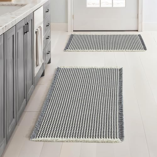 MIULEE Set of 2 Waffle Bathroom Rugs Dark Grey&Cream Bath Mat 17x24 Inch by MIULEE