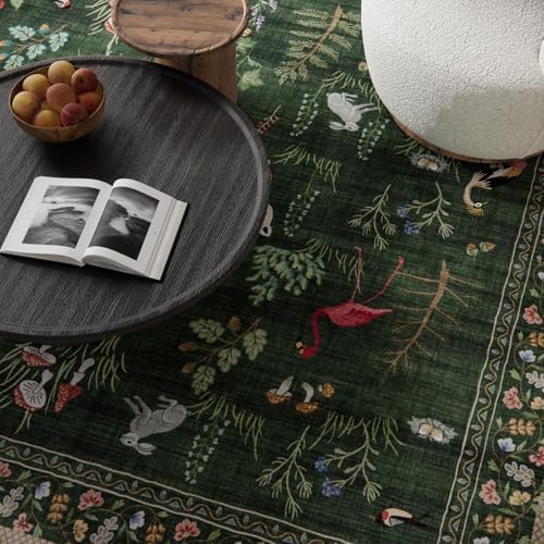Machine Washable Rugs for Living Room: 5x7 Area Rugs for Bedroom Vintage Rugs Stain Resistant Non Slip Low Pile Soft Carpet Rug for Kitchen Dining Room Farmhouse Nursery Kids Room - Image 3