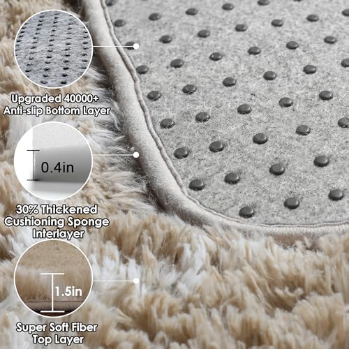Area Rugs for Living Room, 5x8 Fluffy Beige and White Bedroom Geometric Rug - Image 5