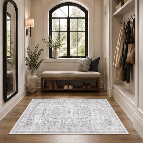 3x5 Washable Entryway Area Rug Non-Slip Vintage Gray Throw Carpet - Image 3