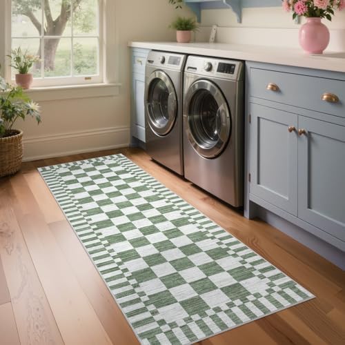 GarveeHome 2.5x8 Checkered Kitchen Runner Rug for Hallway Non Slip Washable - Image 2