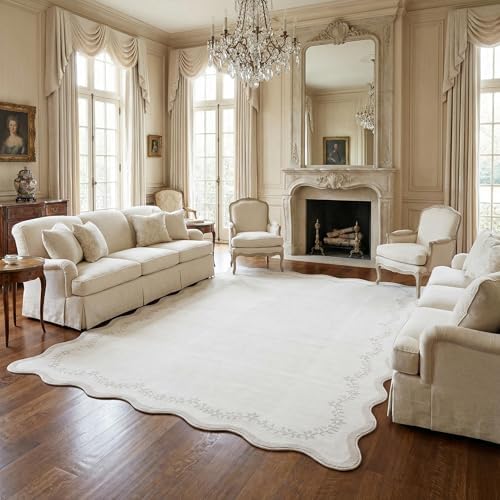 GarveeHome 5x7 Scalloped Area Rug Beige Washable Bedroom Living Room Rug by GarveeHome