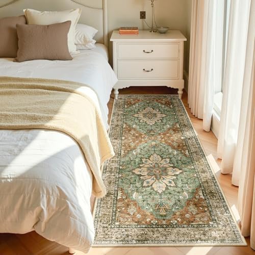 RELEANY Washable Area Rug, Runner 3'x6', Brick/Brown/Green - Image 2