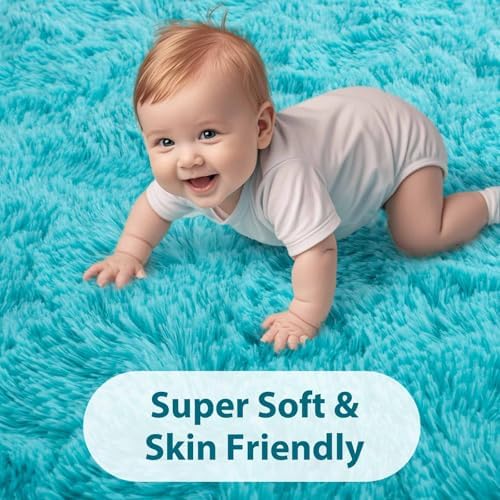 FinRèc Home 4x6 Non-Slip Fluffy Area Rugs for Living Room (Blue) - Image 4