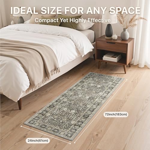 Bavni 2x6 Washable Runner Rug Non Slip for Hallway, Dark Grey Brown - Image 2