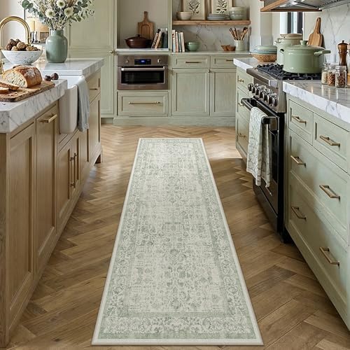 PureCozy Sage Green Runner Rug 2x8 Vintage Floral by PureCozy