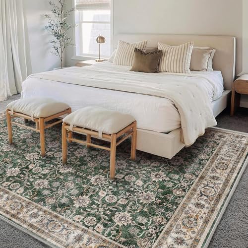 CHAMPLANT Washable Area Rug 4'x6' Vintage Traditional Floor Cover Foldable Thin Rugs Retro Kitchen Indoor Distressed Non Slip Carpet Floral Print Mat Bedroom Living Room - Image 2