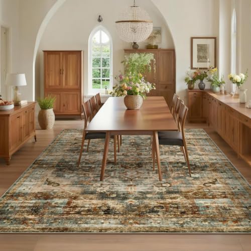 GarveeHome 10x13 Washable Vintage Living Room Rug Grey/Orange - Image 3