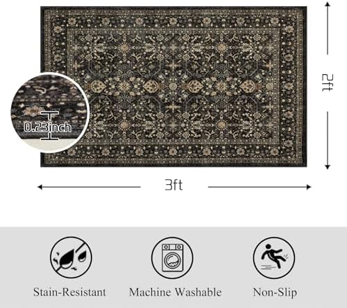 Ruaruarug Washable Small Area Rug 2×3 for Entryway, Ultra Soft, Black Grey - Image 2