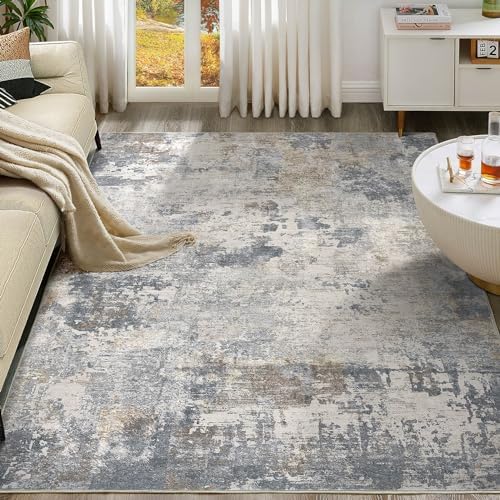 UERMEI 9x12 Area Rug Living Room Rugs - Washable Neutral Modern Abstract Soft Thin Large Rug Indoor Floor No Slip Rug Carpet for Bedroom Under Dining Table Home Office Decor - Blue Grey by UERMEI