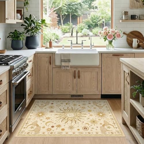 Vacuum-Friendly, 2x3 Washable Area Rug, Beige Camel Brown - Image 2