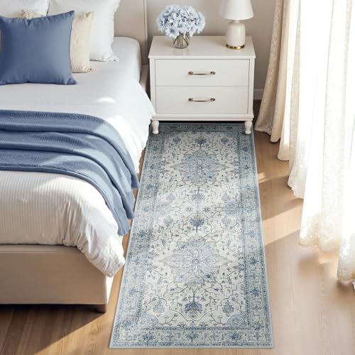 RELEANY Washable Area Rug, Runner 3'x7', Blue/White/Gray by RELEANY