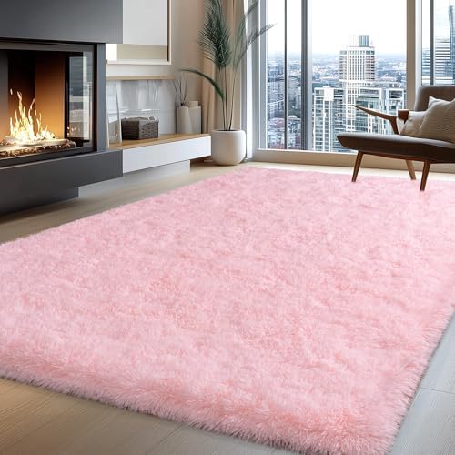 9x12 Large Fluffy Pink Rug for Bedroom Girls Living Room, Washable Non-Slip - Image 4